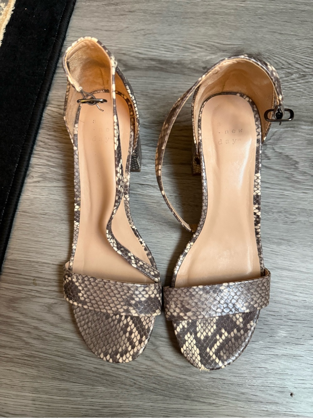 a new day Snake-Print Ankle Strap Heels in Brown and Cream